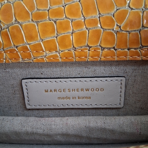 Marge Sherwood Patent Leather Satchel Yellow Bag Purse - Picture 8 of 12